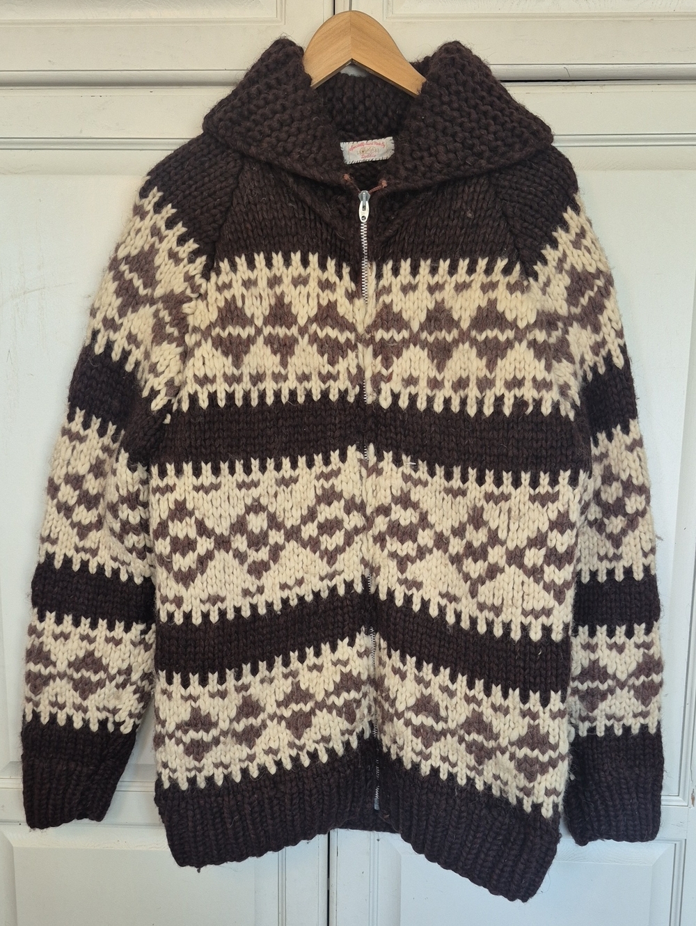 Vintage Handmade Men's Wool Zip-Up Shawl Collar Sweater